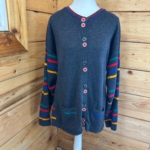 Vintage Women’s Large Funky Striped Cardigan Sweater Designer Runaway Bay Cotton